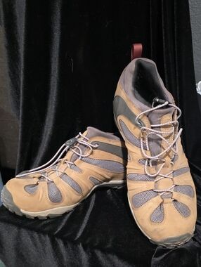 Merrell Men's Tan and Gray Trail Shoes with Quick-Pull Laces